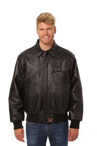 Milwaukee Brewers Full Leather Jacket - Black/Black