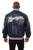 Milwaukee Brewers Full Leather Jacket - Navy