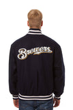 Milwaukee Brewers Wool Jacket w/ Handcrafted Leather Logos - Navy