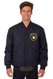 Milwaukee Brewers Wool & Leather Reversible Jacket w/ Embroidered Logos - Charcoal/Navy