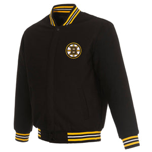 Boston Bruins Reversible Wool Jacket Embroidered Logo - JH Design - Black