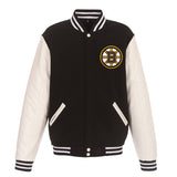 Boston Bruins - JH Design Reversible Fleece Jacket with Faux Leather Sleeves - Black/White