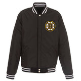 Boston Bruins - JH Design Reversible Fleece Jacket with Faux Leather Sleeves - Black/White