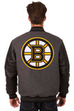 Boston Bruins Wool & Leather Reversible Jacket w/ Embroidered Logos - Charcoal/Black