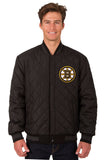 Boston Bruins Wool & Leather Reversible Jacket w/ Embroidered Logos - Charcoal/Black