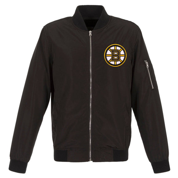 Boston Bruins JH Design Lightweight Nylon Bomber Jacket – Black