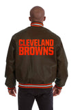 Cleveland Browns Handmade Full Leather Snap Jacket - Brown