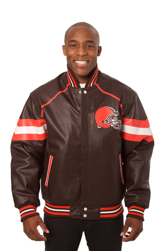 Cleveland Browns JH Design All Leather Jacket - Brown/Orange - J.H. Sports Jackets