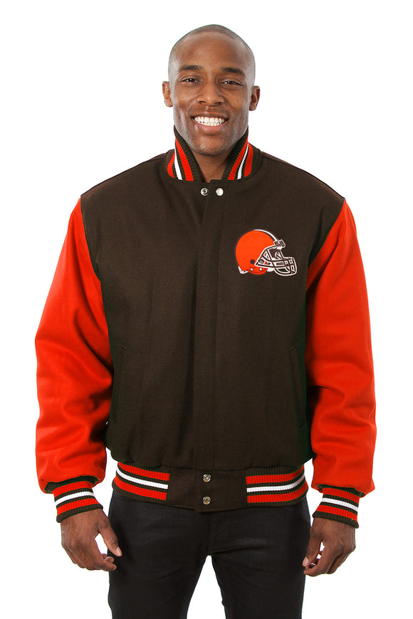 Cleveland Browns JH Design Wool Handmade Full-Snap Jacket - Brown/Orange - J.H. Sports Jackets