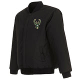 Milwaukee Bucks Reversible Wool Jacket -  Embroidered Logos JH Design Black