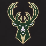 Milwaukee Bucks Reversible Wool Jacket -  Embroidered Logos JH Design Black