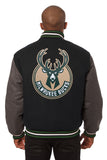 Milwaukee Bucks Embroidered Handmade Wool Jacket - Black/Grey - J.H. Sports Jackets