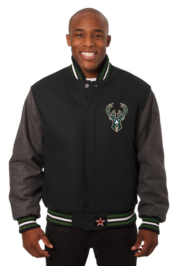 Milwaukee Bucks Embroidered Handmade Wool Jacket - Black/Grey