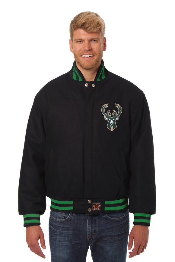 Milwaukee Bucks Embroidered Handmade Wool Jacket - Black - J.H. Sports Jackets