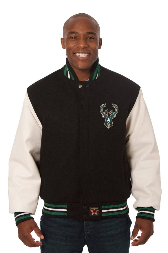 Milwaukee Bucks Domestic Two-Tone Handmade Wool and Leather Jacket-Black/White