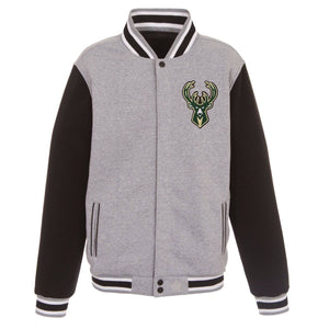 Milwaukee Bucks JH Design Two-Tone Reversible Fleece Jacket - Gray/Black