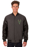 Milwaukee Bucks Wool & Leather Reversible Jacket w/ Embroidered Logos - Charcoal/Black