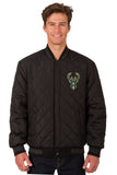 Milwaukee Bucks Wool & Leather Reversible Jacket w/ Embroidered Logos - Charcoal/Black