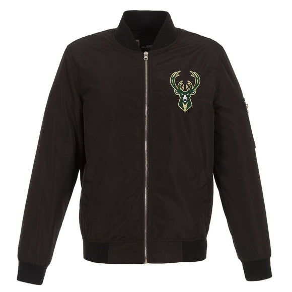 Milwaukee Bucks JH Design Lightweight Nylon Bomber Jacket – Black