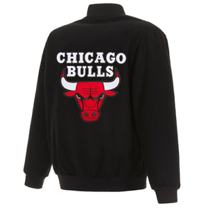 NBA Chicago Bulls Reversible Wool Jacket -Embroidered Logos JH Design- Black