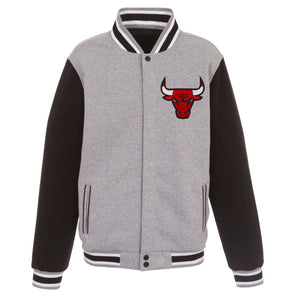 Chicago Bulls JH Design Two-Tone Reversible Fleece Jacket - Gray/Black