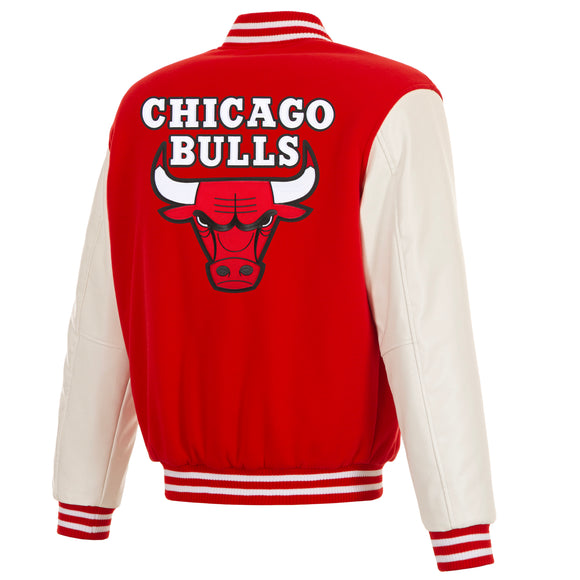 Chicago Bulls - JH Design Reversible Fleece Jacket with Faux Leather Sleeves - Red/White