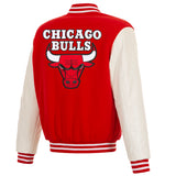 Chicago Bulls - JH Design Reversible Fleece Jacket with Faux Leather Sleeves - Red/White - J.H. Sports Jackets