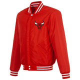 Chicago Bulls - JH Design Reversible Fleece Jacket with Faux Leather Sleeves - Red/White - J.H. Sports Jackets