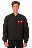 Chicago Bulls Wool & Leather Reversible Jacket w/ Embroidered Logos - Charcoal/Black