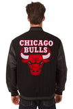 Chicago Bulls Wool & Leather Reversible Jacket w/ Embroidered Logos - Black