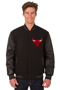 Chicago Bulls Wool & Leather Reversible Jacket w/ Embroidered Logos - Black