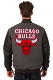 Chicago Bulls Wool & Leather Reversible Jacket w/ Embroidered Logos - Charcoal/Black