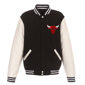 Chicago Bulls - JH Design Reversible Fleece Jacket with Faux Leather Sleeves - Black/White