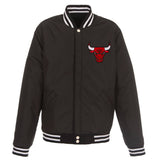 Chicago Bulls - JH Design Reversible Fleece Jacket with Faux Leather Sleeves - Black/White