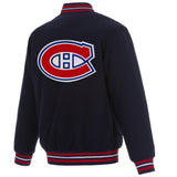 Montreal Canadiens Reversible Wool Jacket Embroidered Logos JH Design - Navy-Red