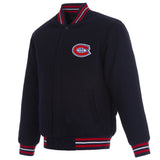 Montreal Canadiens Reversible Wool Jacket Embroidered Logos JH Design - Navy-Red