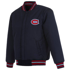 Montreal Canadiens Reversible Wool Jacket Embroidered Logos JH Design - Navy-Red