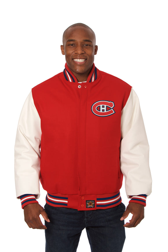 Montreal Canadiens Two-Tone Wool and Leather Jacket - Red/White - J.H. Sports Jackets