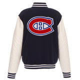 Montreal Canadiens - JH Design Reversible Fleece Jacket with Faux Leather Sleeves - Navy/White