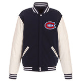 Montreal Canadiens - JH Design Reversible Fleece Jacket with Faux Leather Sleeves - Navy/White