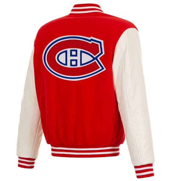 Montreal Canadiens - JH Design Reversible Fleece Jacket with Faux Leather Sleeves - Red/White