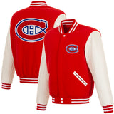 Montreal Canadiens - JH Design Reversible Fleece Jacket with Faux Leather Sleeves - Red/White