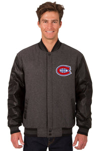 Montreal Canadiens Wool & Leather Reversible Jacket w/ Embroidered Logos - Charcoal/Black