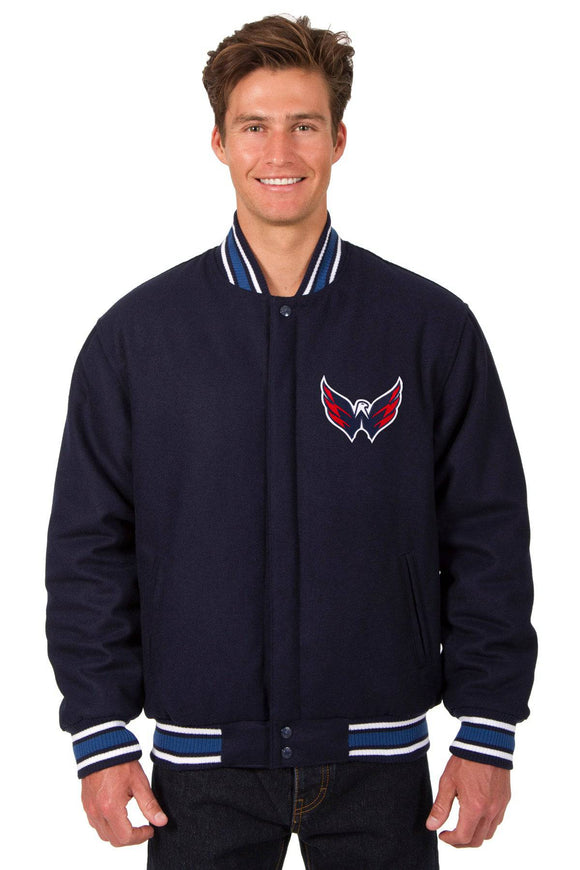 Washington Capitals Reversible Wool Jacket  Embroidered Logos - JH Design- Navy