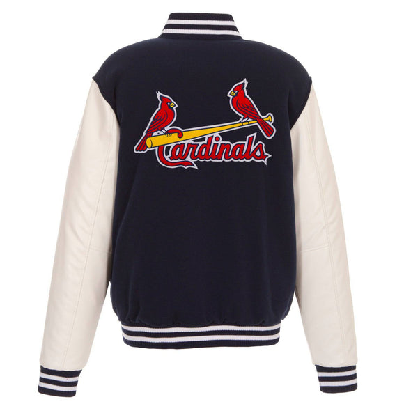 St. Louis Cardinals - JH Design Reversible Fleece Jacket with Faux Leather Sleeves - Navy/White