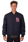 St. Louis Cardinals Wool & Leather Reversible Jacket w/ Embroidered Logos - Charcoal/Navy