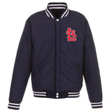 St. Louis Cardinals - JH Design Reversible Fleece Jacket with Faux Leather Sleeves - Navy/White