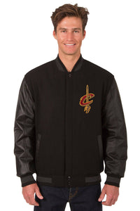 Cleveland Cavaliers Wool & Leather Reversible Jacket w/ Embroidered Logos - Black