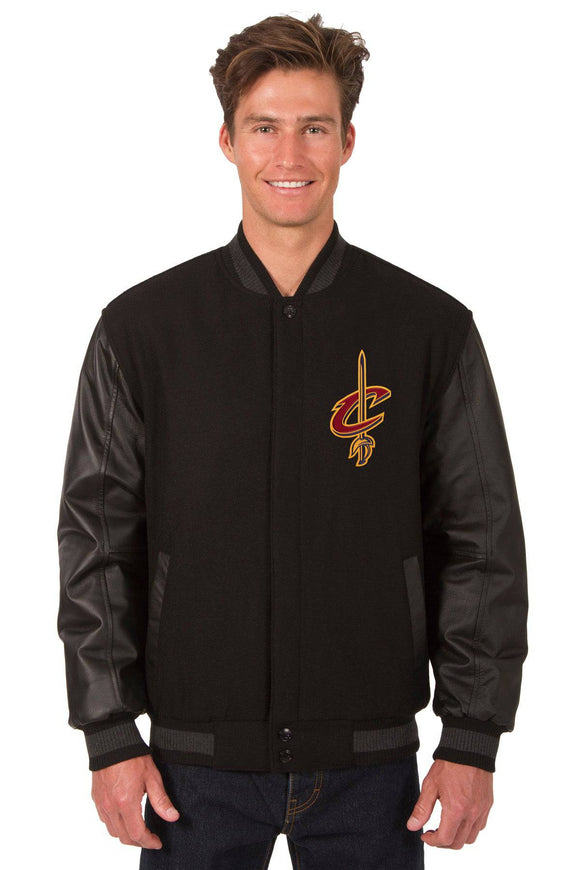 Cleveland Cavaliers Wool & Leather Reversible Jacket w/ Embroidered Logos - Black