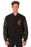 Cleveland Cavaliers Wool & Leather Reversible Jacket w/ Embroidered Logos - Black